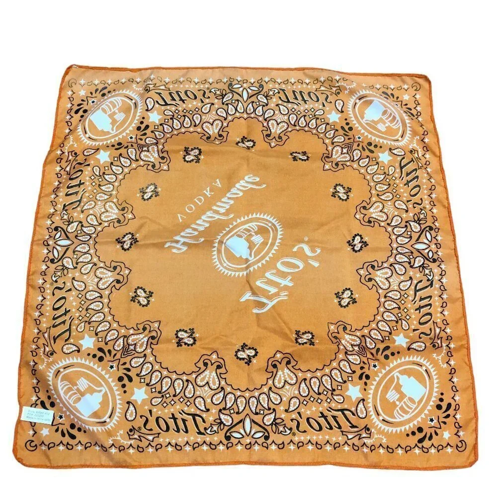 Tito's Handmade Vodka Bandana Advertising Paisley Orange Scarf EUC